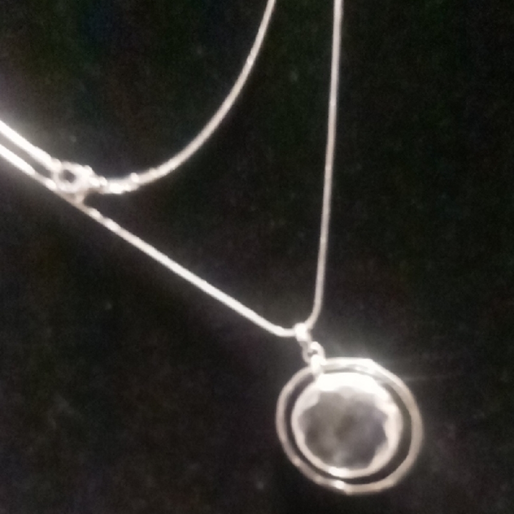 Elegant Silver Necklace multi faceted crystal Pendant